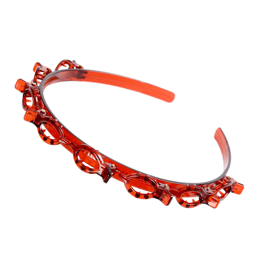 Adjustable Hair Braiding Headband with Built-In Clips