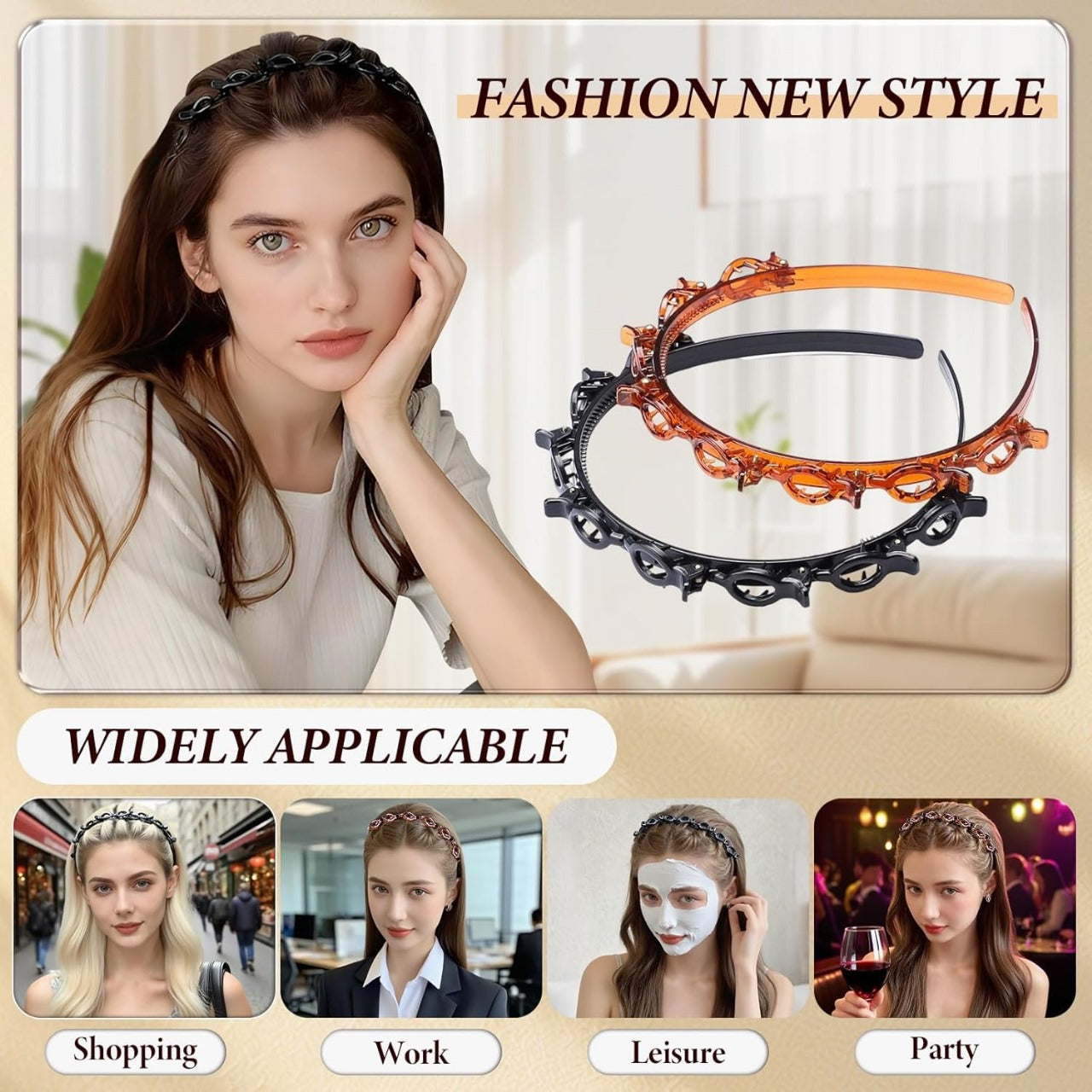 Adjustable Hair Braiding Headband with Built-In Clips