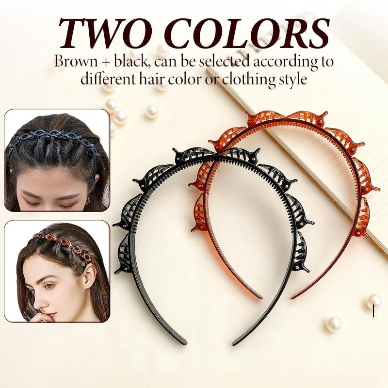 Adjustable Hair Braiding Headband with Built-In Clips