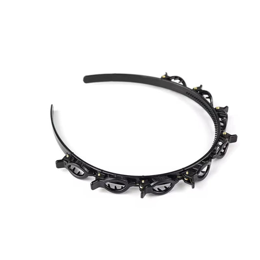 Adjustable Hair Braiding Headband with Built-In Clips