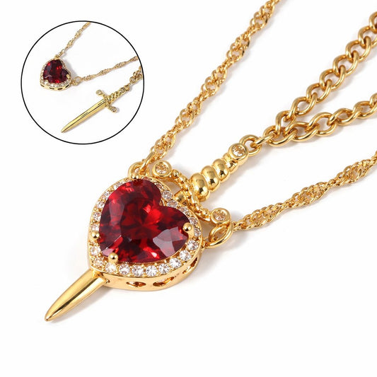 Heart & Sword Necklace Set – Gold Plated