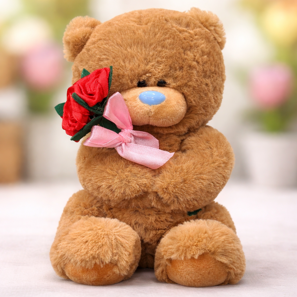 Soft Teddy Bear with Rose 🌹