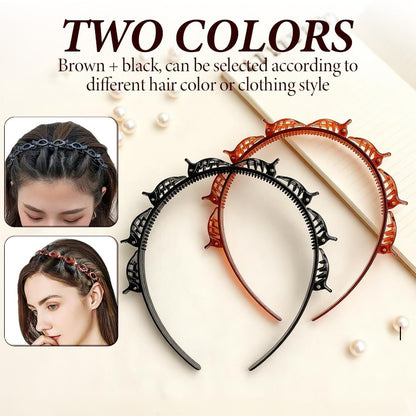 Adjustable Hair Braiding Headband with Built-In Clips