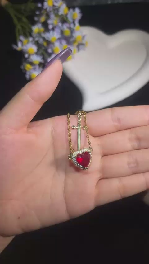 Heart & Sword Necklace Set – Gold Plated
